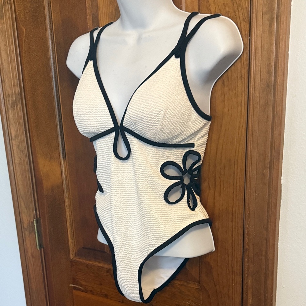 SHEIN Cream and Black One Piece Swimsuit
